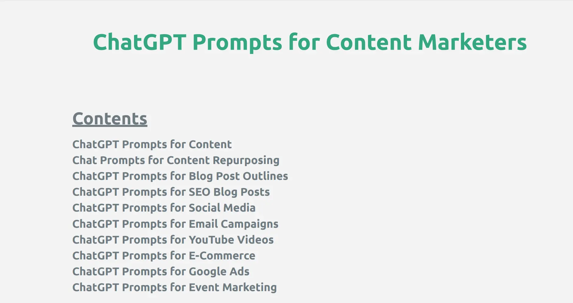 ChatGPT Prompts for Content Marketers 7 pages of prompts that you can use content creation & repurposing - Growth Hacking University